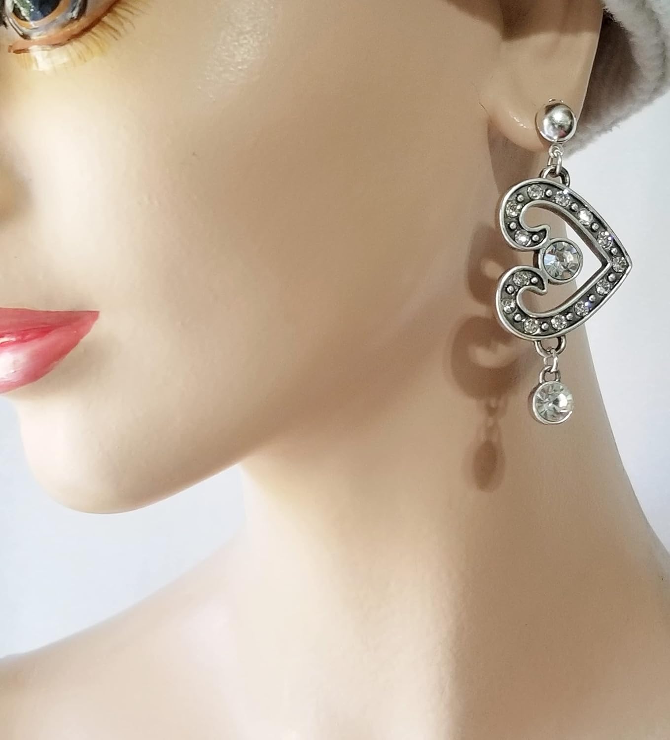 Brighton Sparkly Crystal Silver Heart Earrings One of a Kind