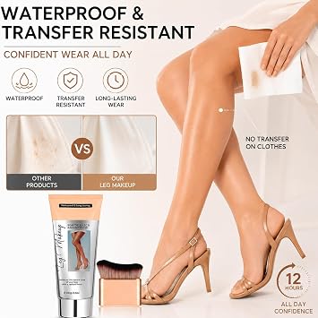 Medium Leg Makeup With Brush,Instant Coverage Tanning Lotion for Legs Veins Cover up Makeup for Varicose Imperfections,Transfer Resistant for Smooth Airbrushed-Looking Legs,100ML