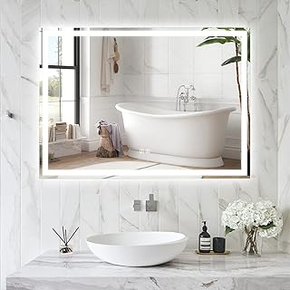 ROOMTEC 42x30 Inch Led Mirror for Bathroom,Backlit Lighted,Anti-Fog, Dimmable, Vertical & Horizontal Mount (Square-42 * 30