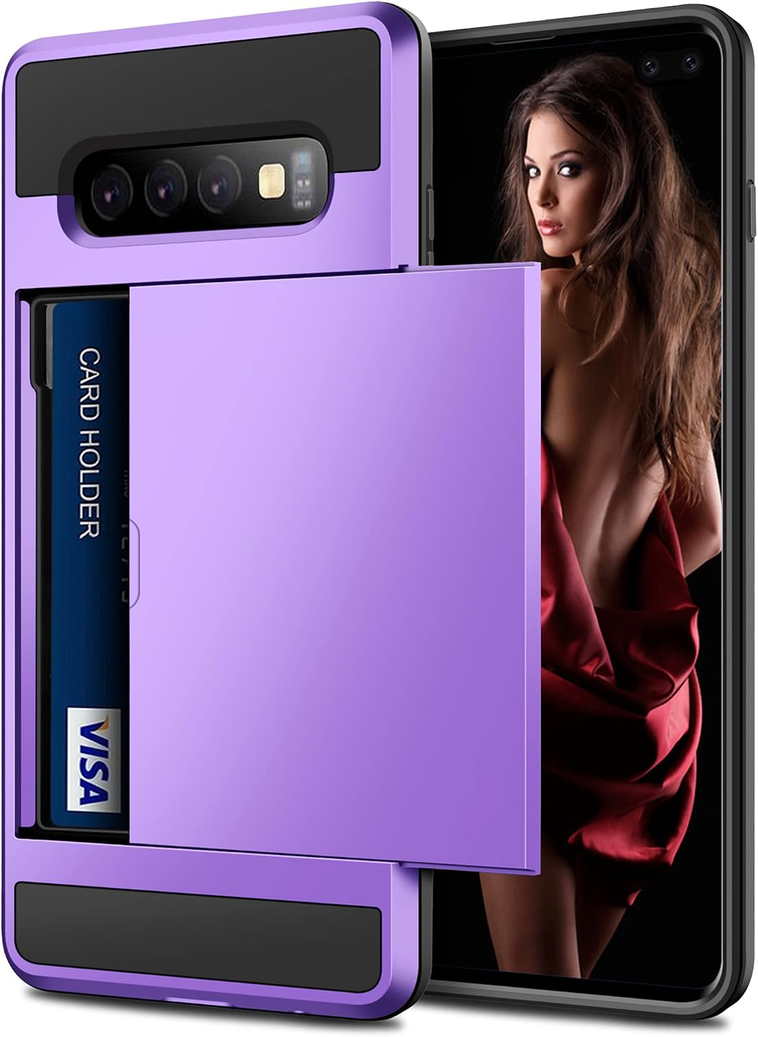 Vofolen for Galaxy S10 Plus Case Wallet Card Holder ID Slot Sliding Hidden Pocket Anti-Scratch Dual Layer Protective Hard Shell Rugged TPU Bumper Armor Cover for Samsung Galaxy S10+ Plus Violet