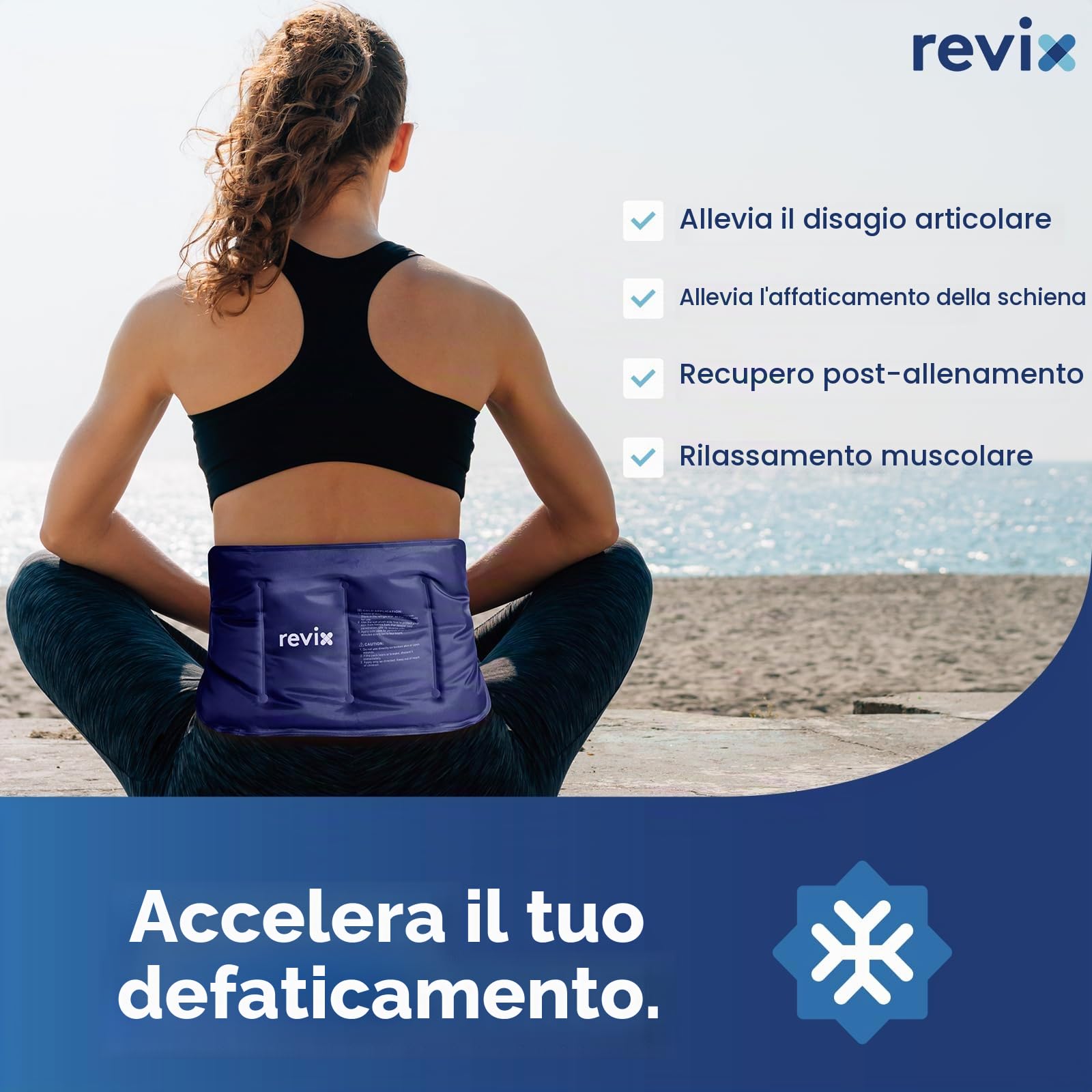REVIX Impacco di ghiaccio riutilizzabile per sollievo dalla schiena, morbido rivestimento in gel per la parte bassa della schiena, stinco, ginocchio, anca, braccio, impacco freddo flessibile, 41x23 cm