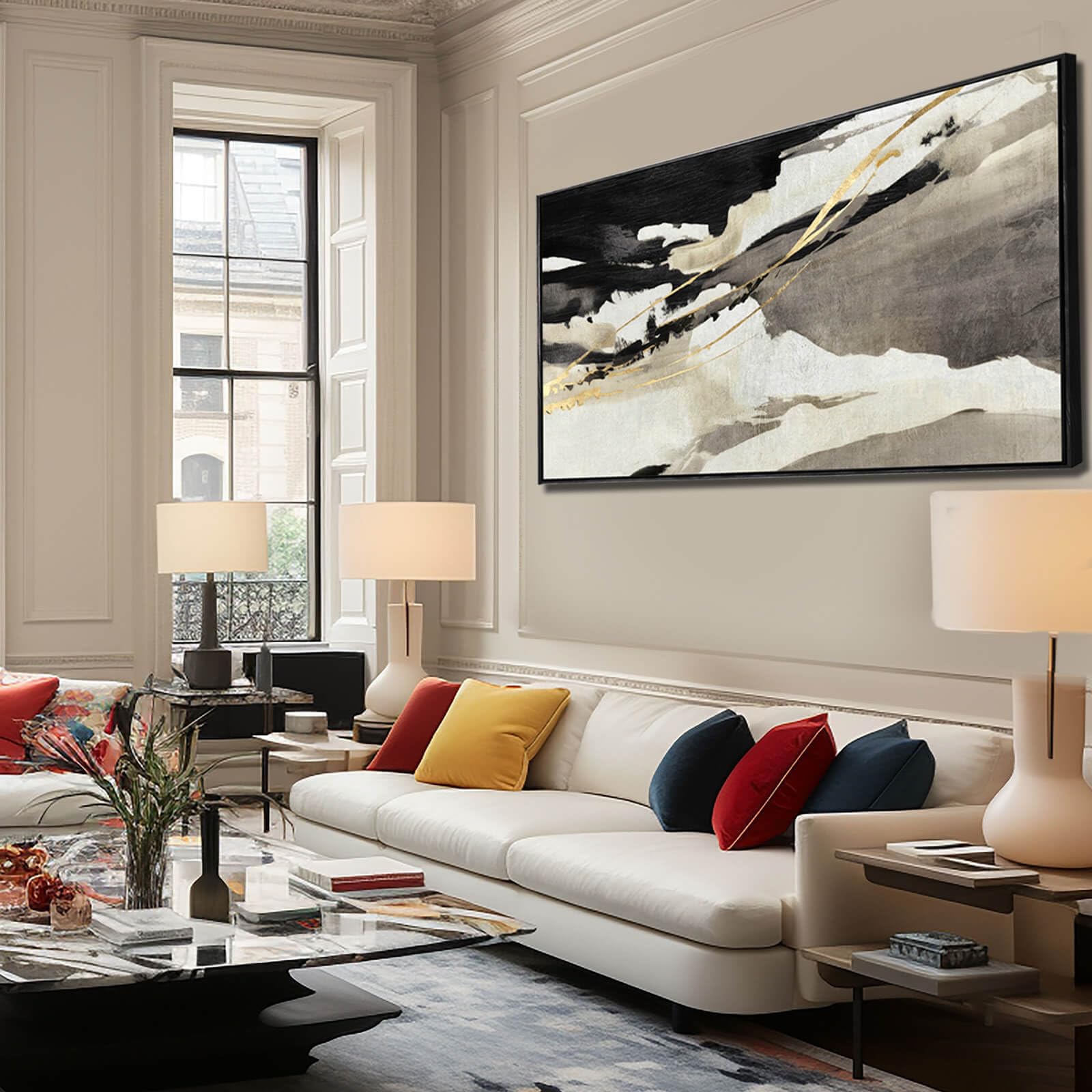 Kureful Abstract Canvas Wall Art Gold Artwork 24x48 Inches Black Paintings for Living Room Bedroom Kitchen Home and Office Wall Decor