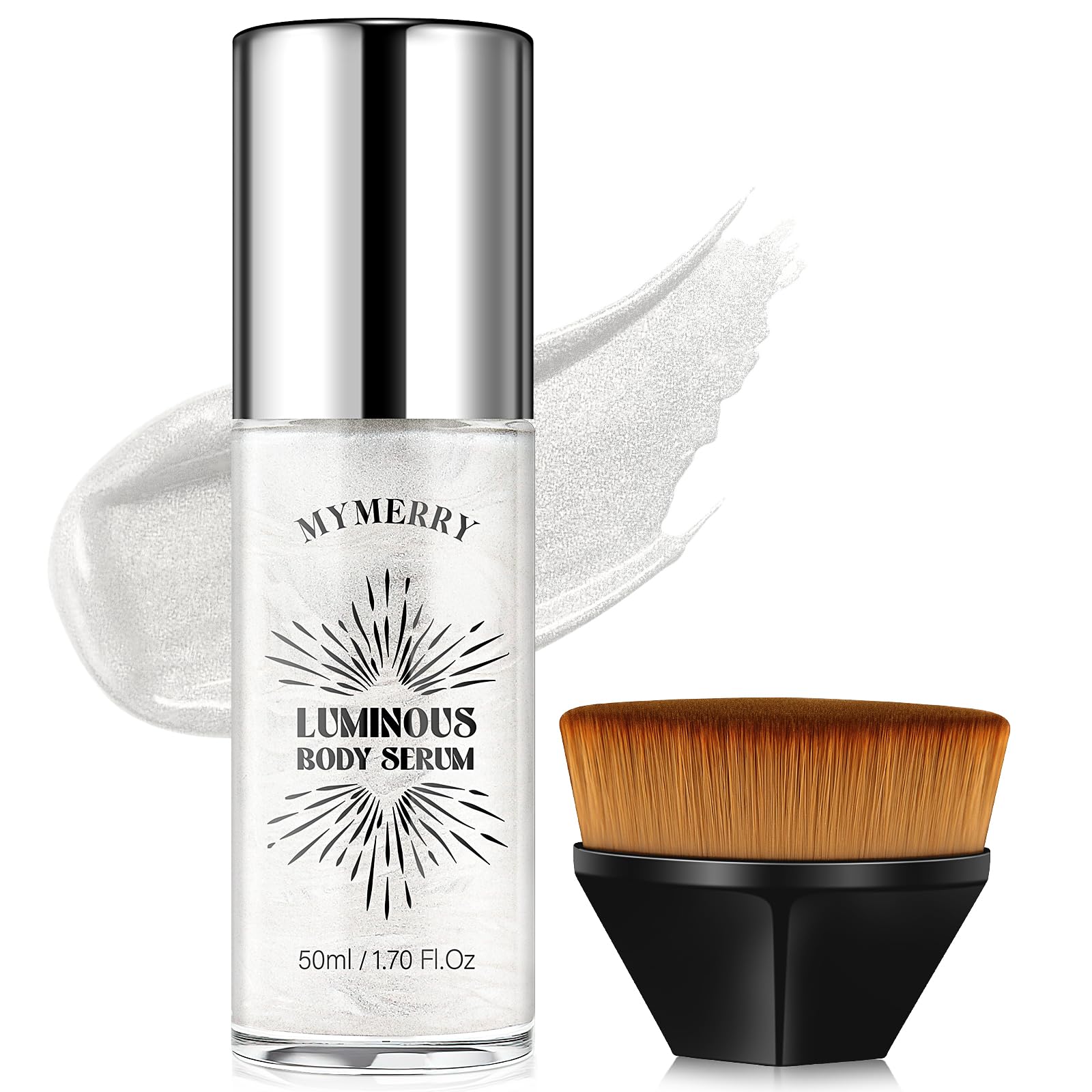 MYMERRY Body Shimmer Oil, 50ml Sunscreen Liquid Highlighter Bronzer Body Glitter Oil Long Lasting Moisturizing Makeup Lotion Illuminate Serum Glow