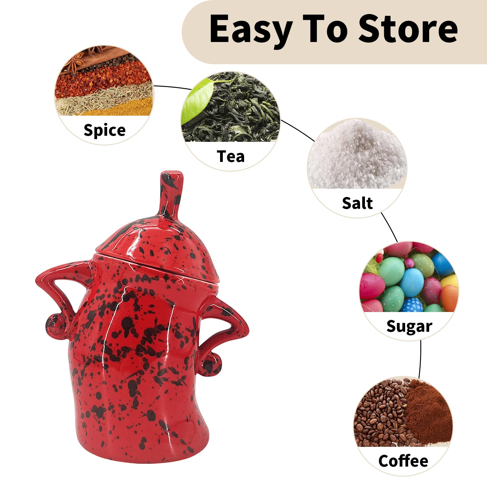 Recipiente de cerámica con actitud, bonito tarro de cerámica con tapa hermética para almacenamiento de alimentos, recipiente decorativo rojo de cocina para granos de café, té, azúcar, sales