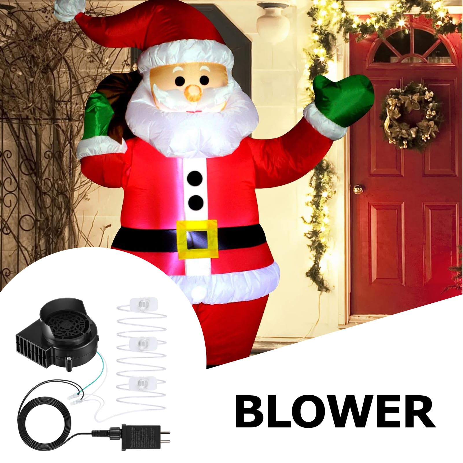 Ventilateur souffleur gonflable pour extérieur 12 V avec lumières LED et corde de lumière pour Noël, Halloween, véranda, patio