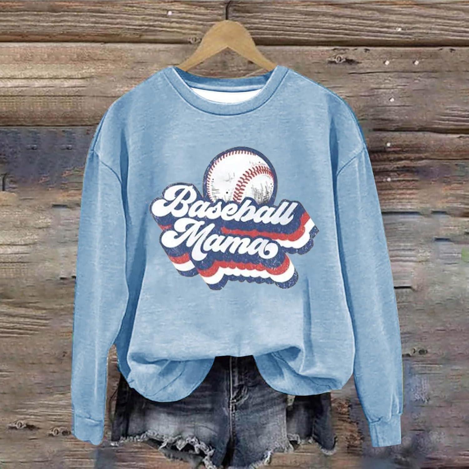 Heevina Baseball Mom Sweatshirt For Women Mama Printed Crewneck Long Sleeve Pullover 2026
