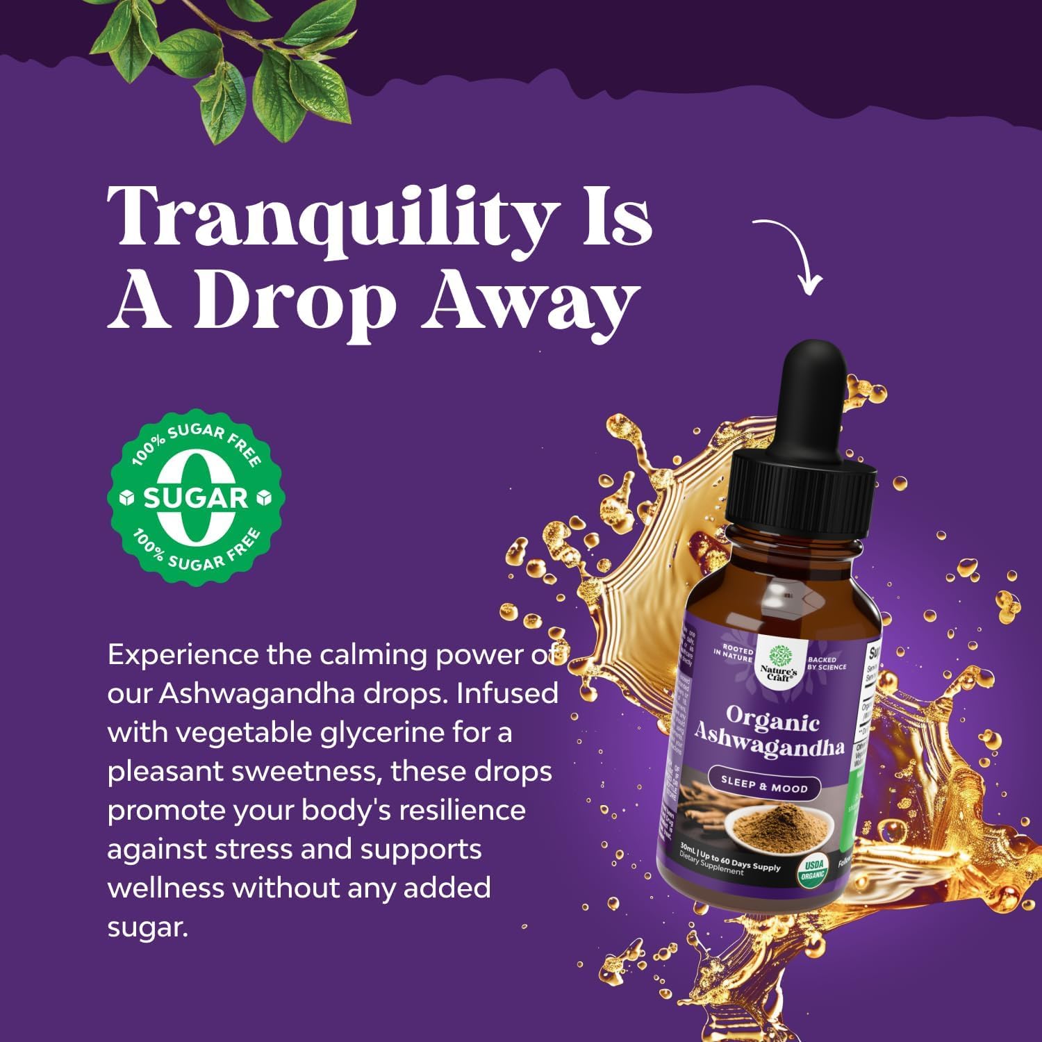 Natures Craft Organic Ashwagandha Liquid Drops Extract, Alcohol-Free - 30ml — Amazon image 2
