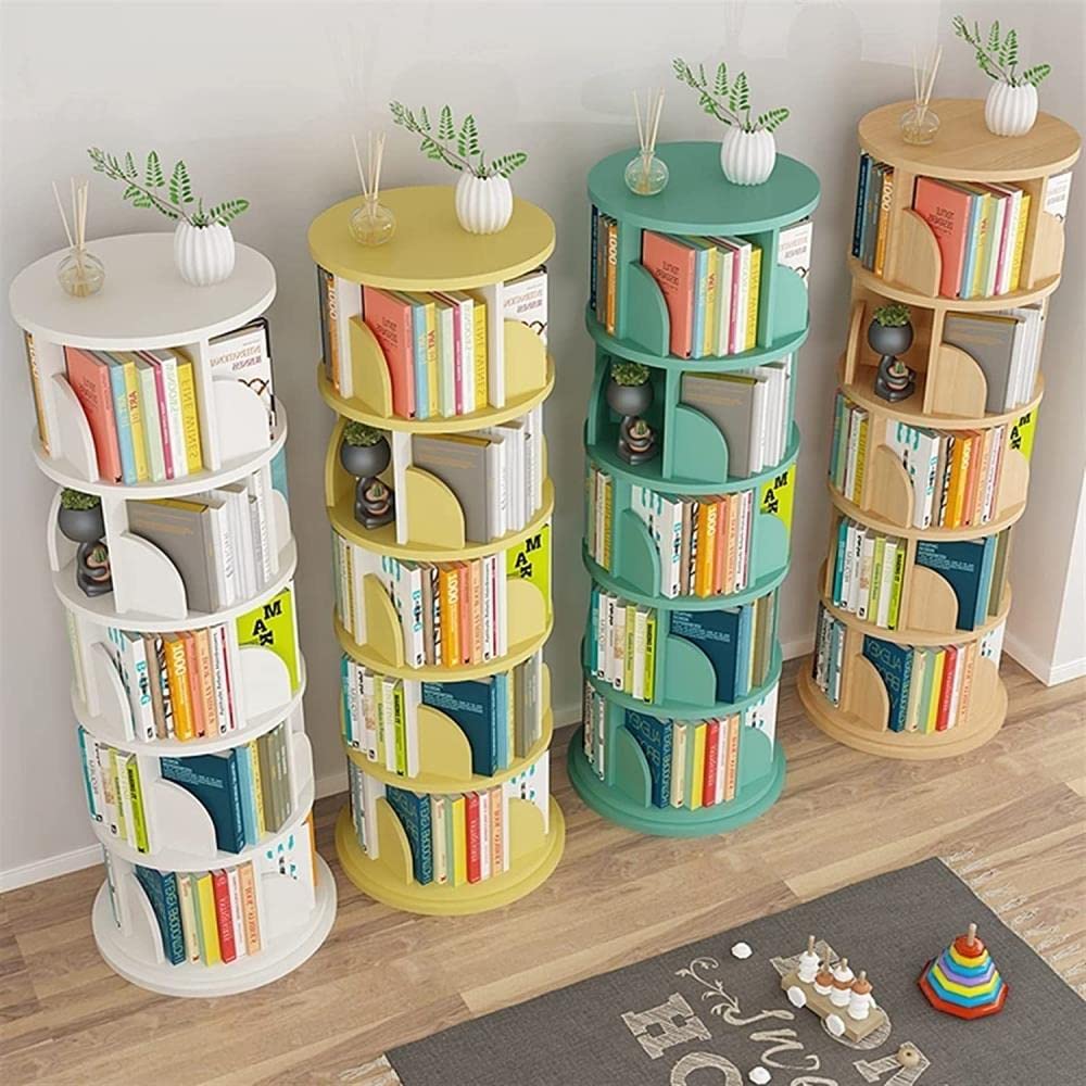 Libreria girevole a 360 gradi per libri illustrati per bambini, salvaspazio, design dal pavimento al soffitto, semplice per la casa (bianco, 40 x 160 cm)