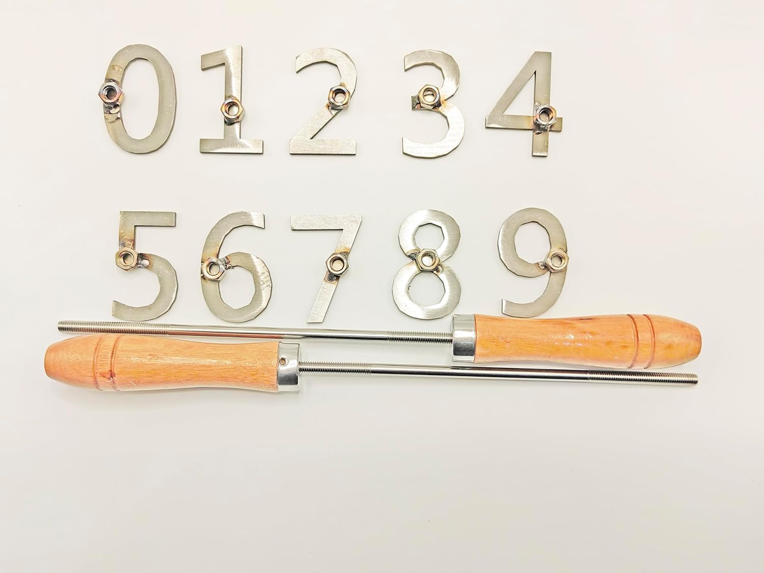 Premium 2" Stainless Steel 0-9 Number Branding Iron Set with 2 Changeable 10" Handle - Leave Your Mark on Wood and Leather (0-9 2in /2 Wood Handles)
