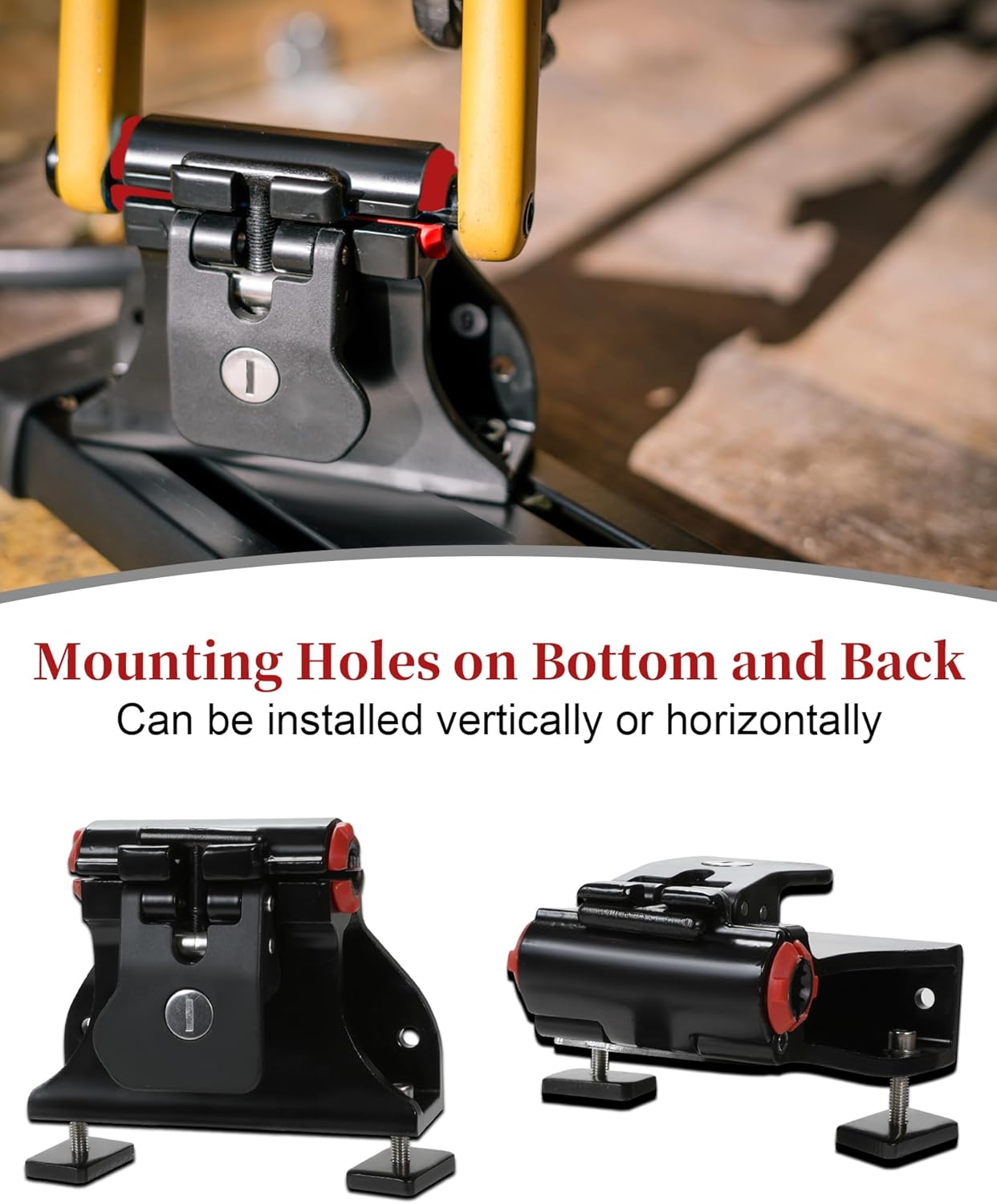 2 Pack Locking Thru-Axle Fork Mounts, Adjustable Locking Thru-axle Track Bracket, with Lock Cylinder, Keys, Hex Wrench, Studs, Washers and Track Slides, Secures All Bikes, Fit for Trucks and Vans