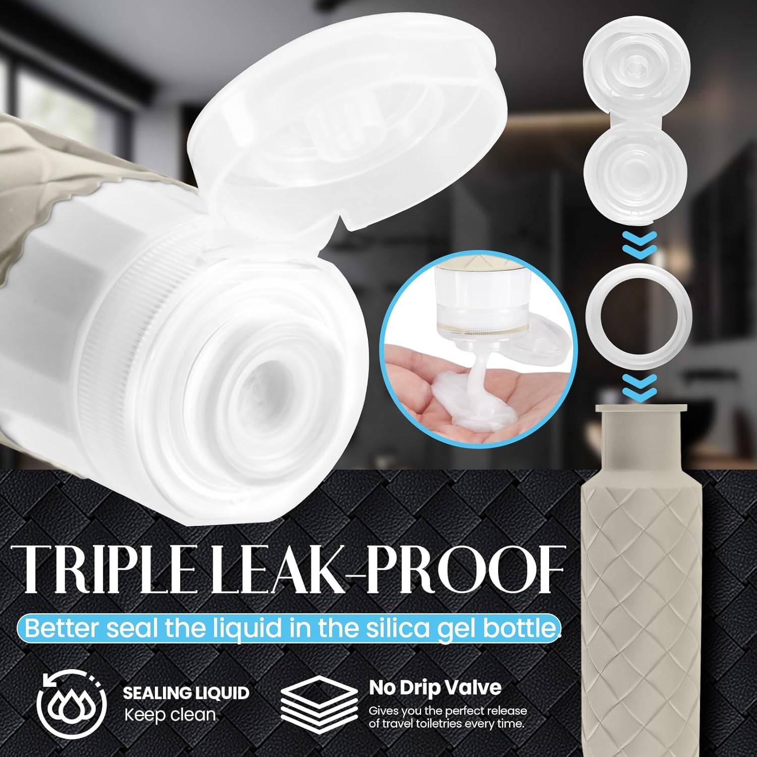 Travel Bottles for Toiletries, TSA Approved Silicone Travel Size Containers for Toiletries, BPA Free Leak Proof Refillable Essentials Accessories, Shampoo and Conditioner Bottles (Cream) - Image 5