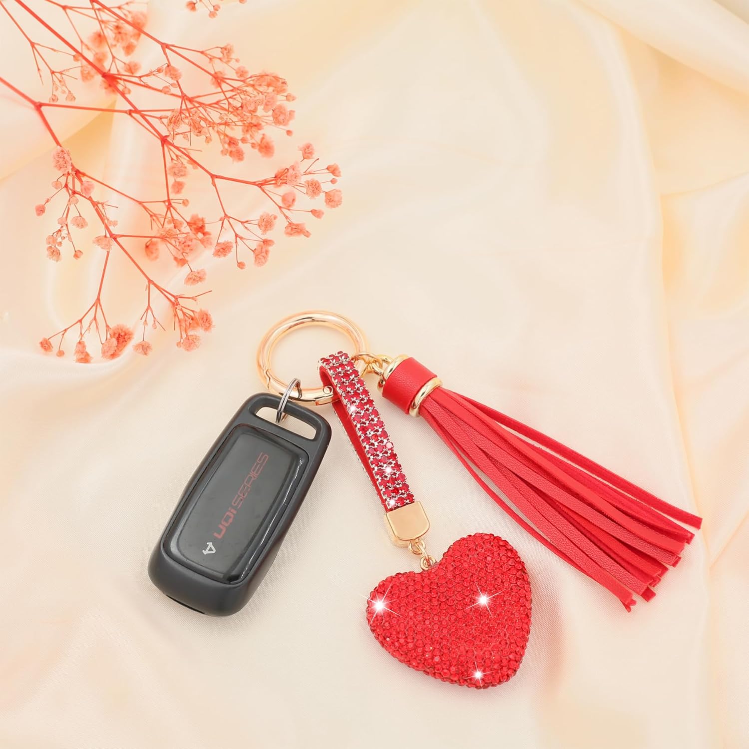 Heart Shape Rhinestone Glitter Keychains for Women Charms Purse Crystal Tassel Car Key Rings Backpacks - Image 3