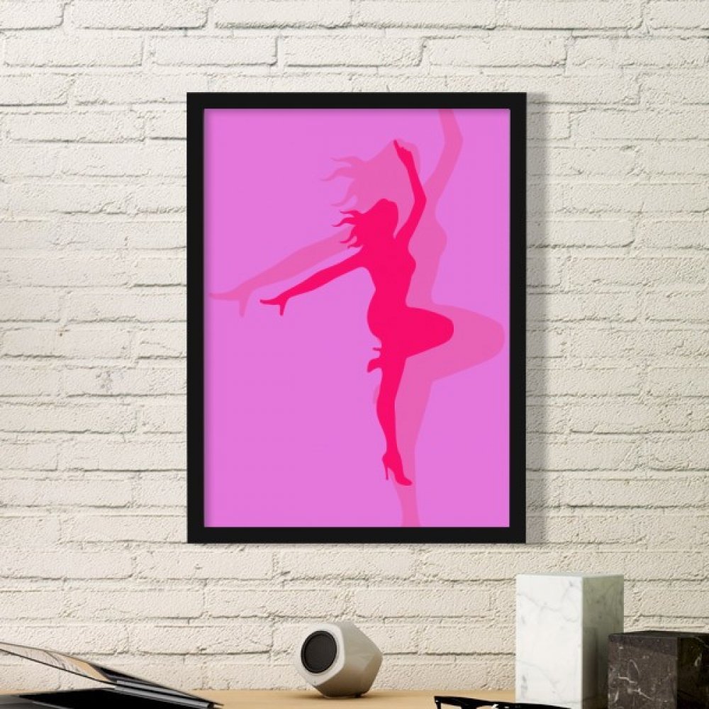 Peinture de danse de ballet rose pour decorer le salon avec un cadre rond en bois noir