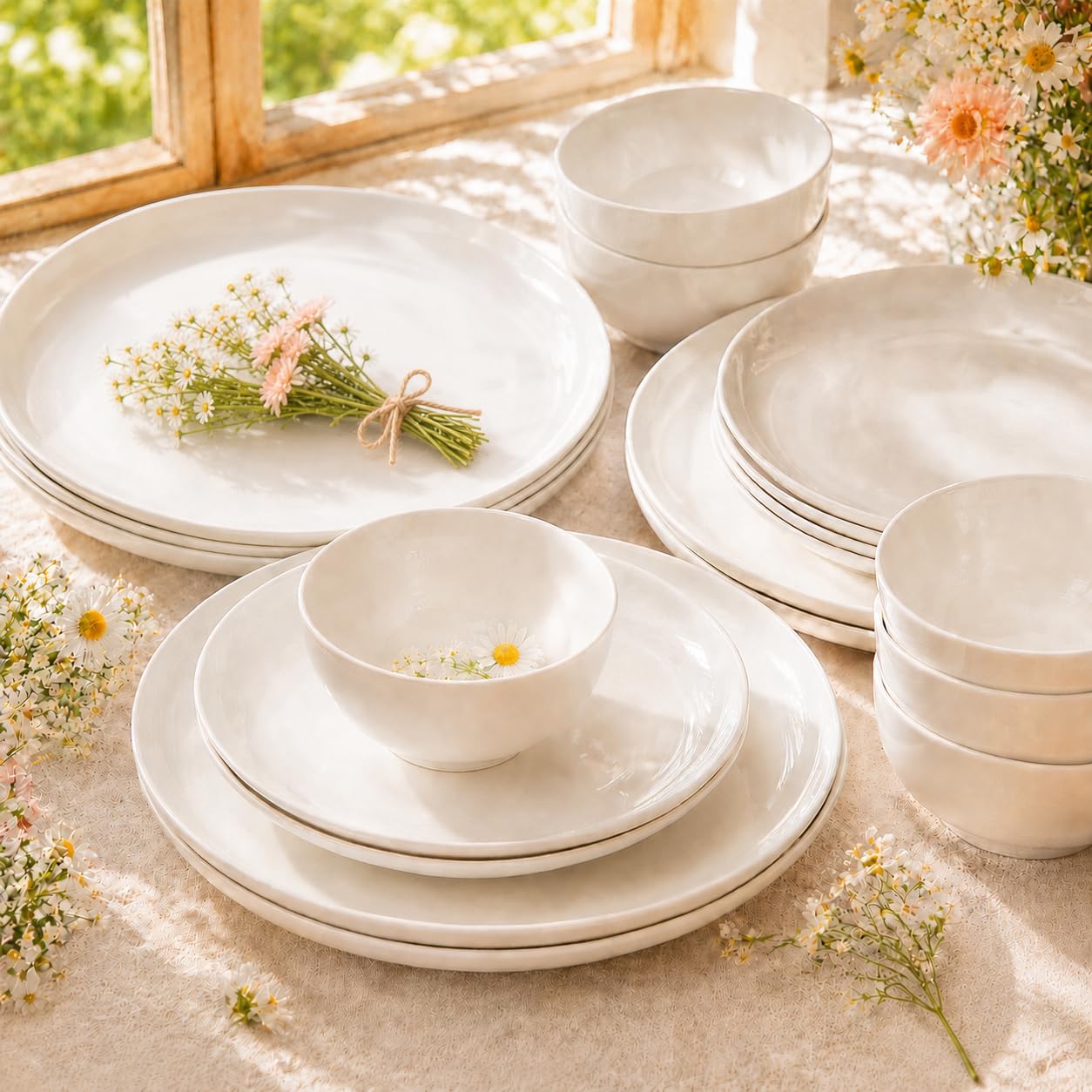 AntoKueh Juego de 6 platos de cerámica blanca de postre redondos de 8 pulgadas, platos blancos con bordes de labios, adecuados para aperitivos, pan, aptos para microondas