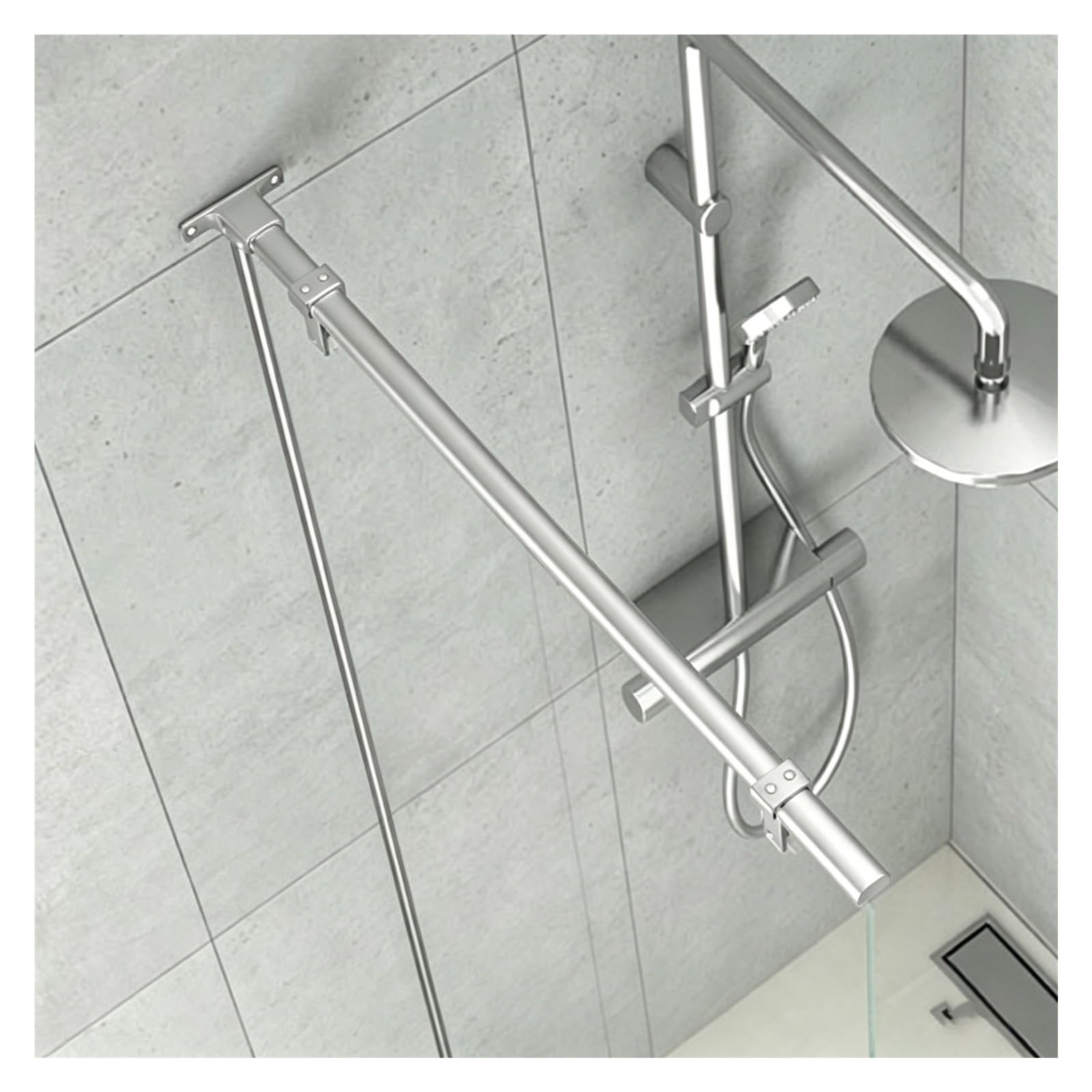 CHZDPP Glass Support Rod for Frameless Shower Enclosure, Stainless Steel Bathroom Glass Stabilizer Bar, Stabilizer Brace Rod For Hotel/Gym/Wet Room(Silver,50cm/19.7in)