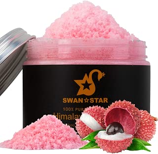 SWAN STAR Body Scrub Himalayan Salt With Lychee Essential Oil, Natural Organic Body Scrub to Moisturize Skin and Exfoliate - 12 oz