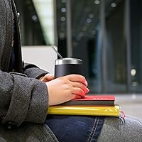 Vista 4 de Vaso de vino de 12 onzas con tapa con pajita, vaso de vino de acero inoxidable de doble pared con aislamiento al vacío, tazas de viaje sin tallo