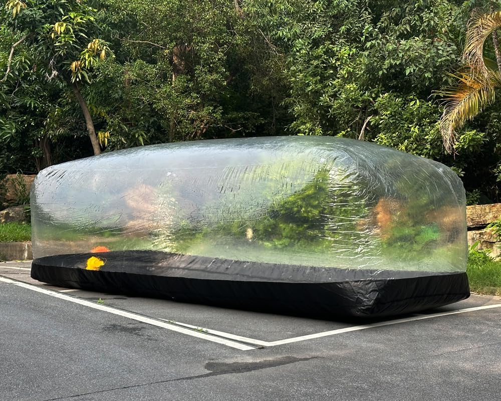 Portable Inflatable Car Cover Garage Tent Airtight Ultimate Shield Outdoor/Indoor Car Bubble Vehicle Shelter for Car Parking Painting Washing and Storage (Transparent+Black, 5.5m L×2.0m W×1.73m H)
