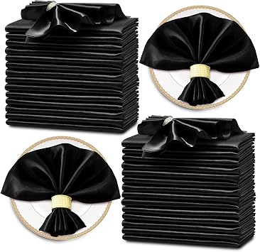 Horbaunal 30 Pack Black Satin Napkins 20 x 20 Inch