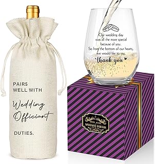 Wedding Officiant Gifts Wine Bag from Couple, Bride Groom Thank You Wedding Gift, Funny Wine Glass Set, Pairs Well with Officiant