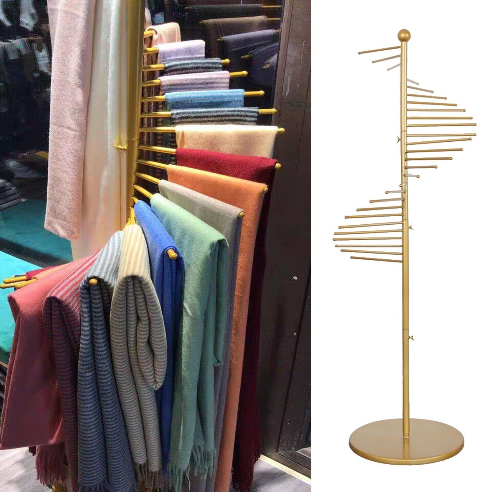 CGCSYZ Tall Scarf Hanger Organizer Holder, Floor Stand Metal Scarf Display Holder, Commercial Space Saving Belt Clothes Rack with Base, Round Stands (Gold 42cmx170cm(17)