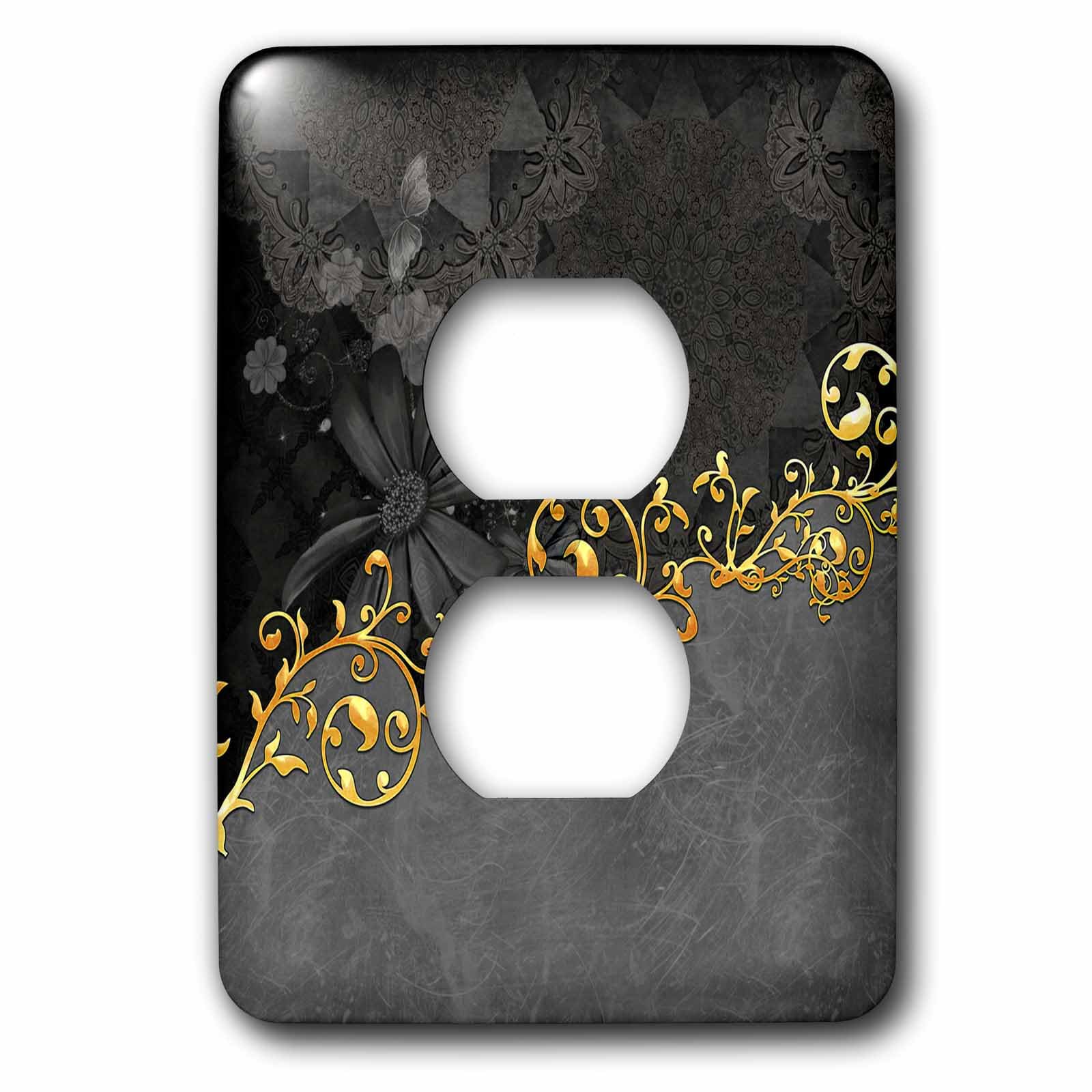 Couvercle de prise de courant au superbe motif floral gris et or chic