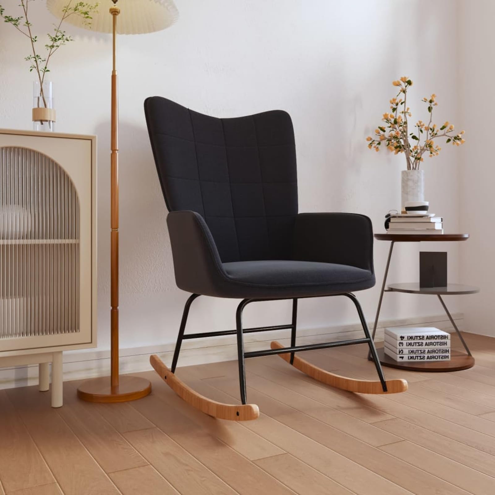 Chaise à bascule noire Homgoday en tissu pour le jardin et la terrasse