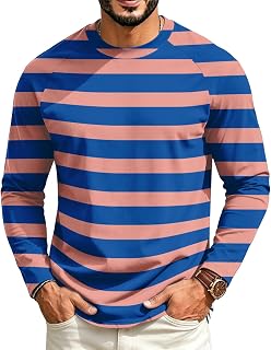 GOFULY Striped Dry Fit Shirts for Men Tall Crew Neck Long Sleevevintage Tees