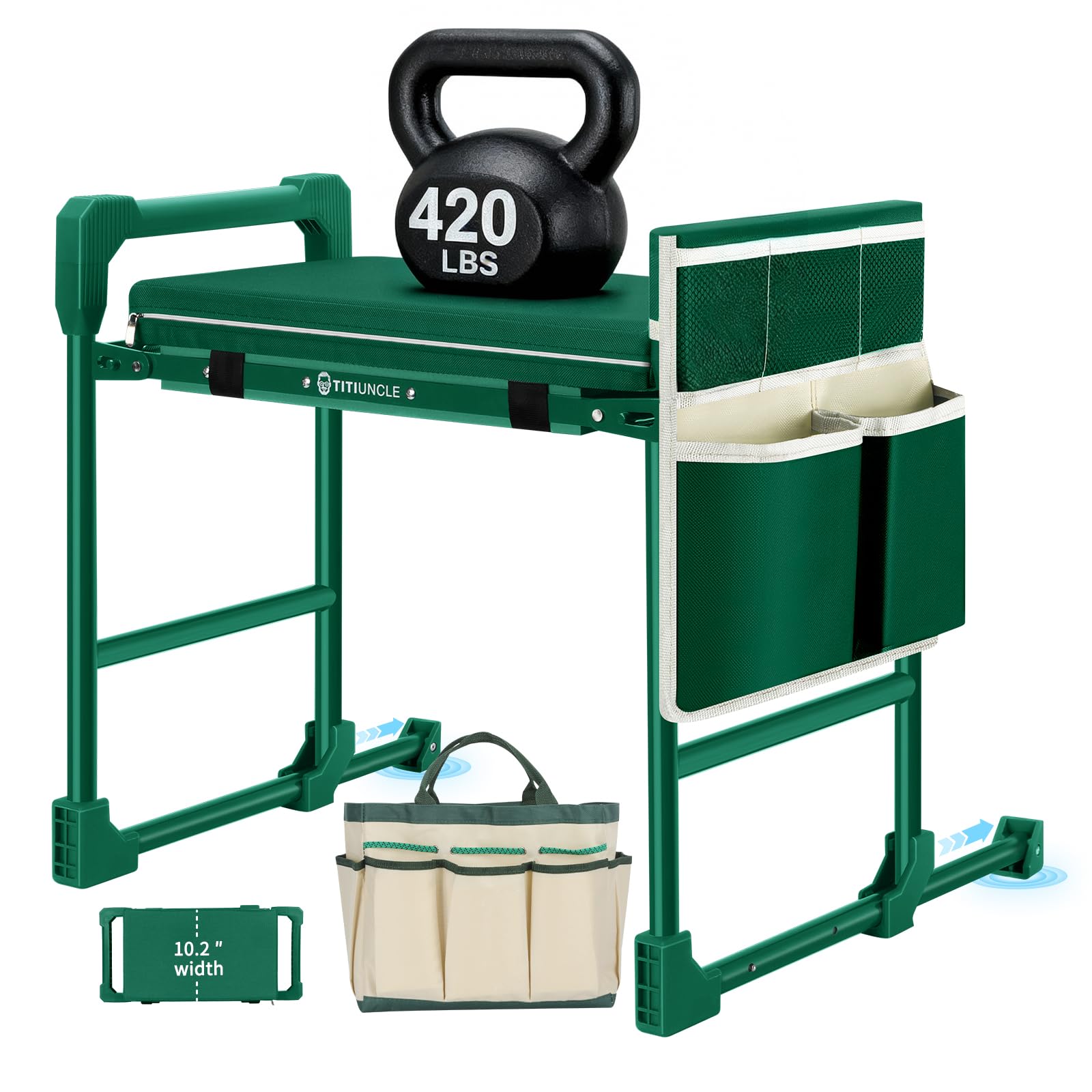 Photo 1 of Garden Kneeler and Seat for Seniors: Heavy Duty 420 LBS Support Anti-Tip Multifunctional Gardening Stool Bench with Widened Thick Soft Kneeling Pad & Tool Bag - Foldable for Gardeners