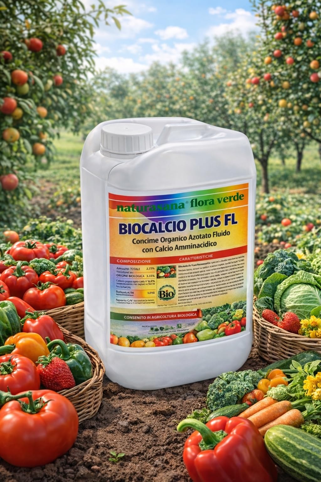 Biocalcio Plus FL Concime Organico Azotato con Calcio Amminochelato - Integratore per Pareti Cellulari e Conservabilità Frutti 10 L