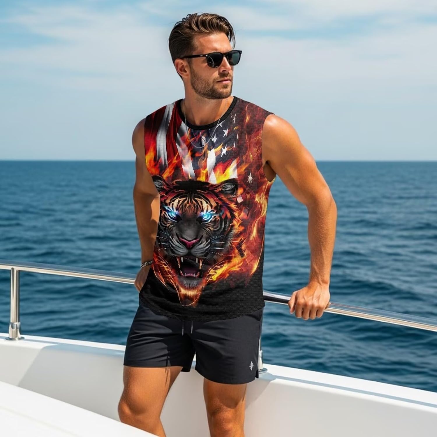 Sleeveless Mens Graphic Shirts, Crew Neck Cut Off Tank Tops for Athletic Muscle Beach Gym Running Basketball Summer - Image 5