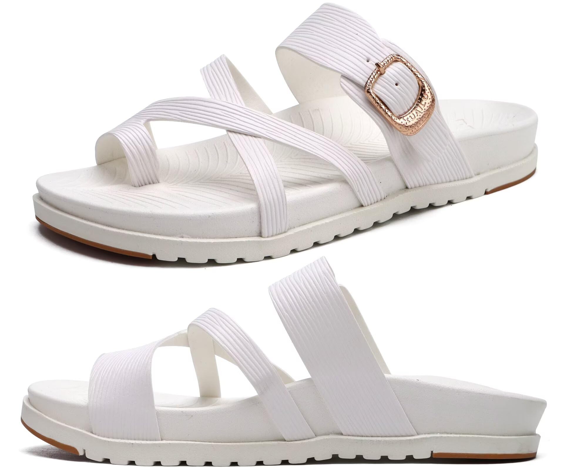 KuaiLu Womens Orthopedic Sandals With Comfortable Arch Support Cushion Yoga Mat Slides Fashion Summer Beach Flat Sandles Adjustable Open Toe Travel Outdoor Plantar Fasciitis Flip Flops US Size 5-11