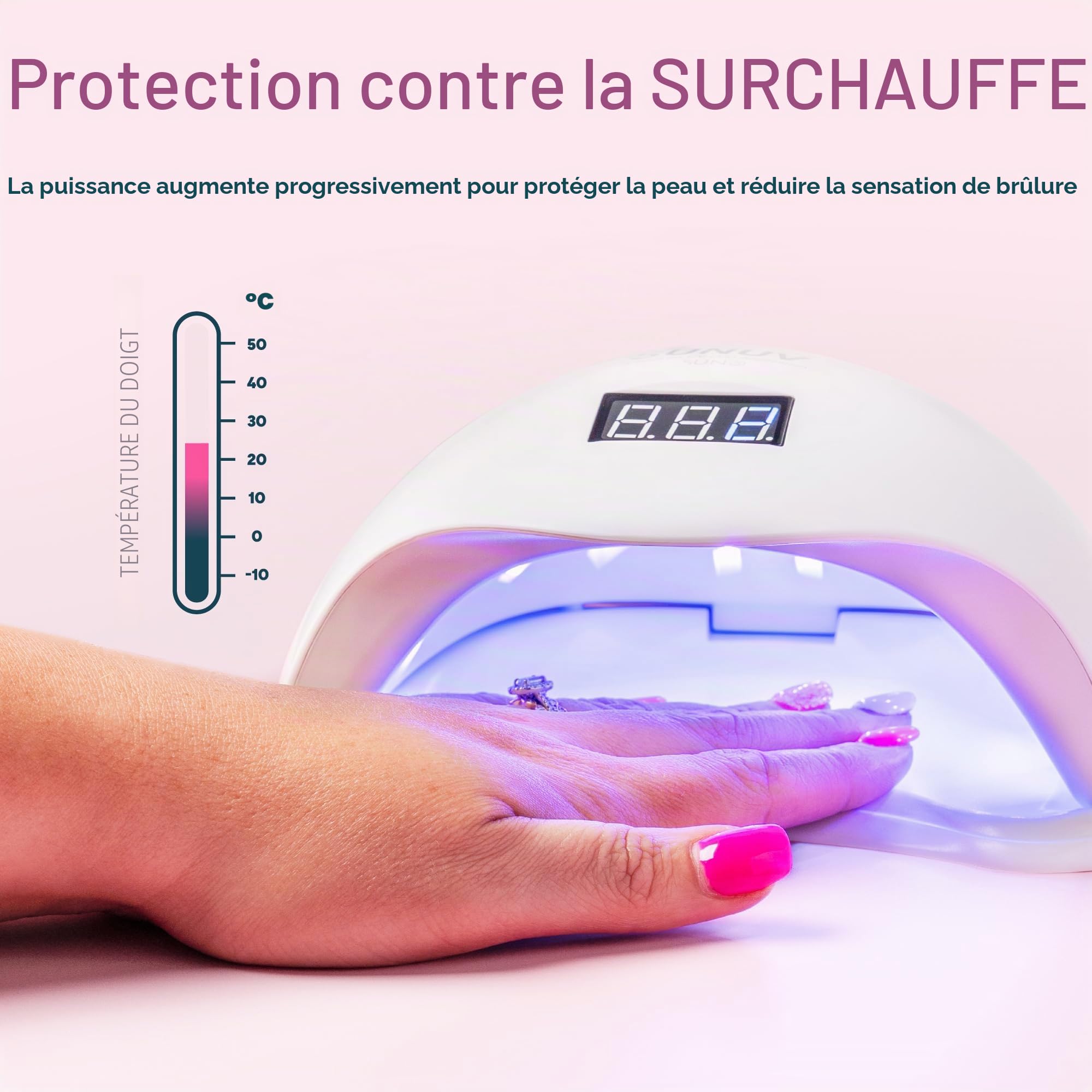 Lampe UV Sèche Ongles, SUNUV,36 LEDs Grand LCD Ecran, Séchoir à Ongles Automatique 4 Minuteries 10/30/60/99s Séchage Rapide, Adapté au Gel UV pour Usage Domestique et Professionnel