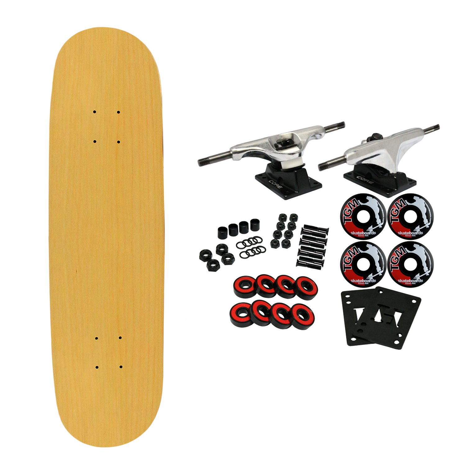 Moose Blank Skateboard Complete 7.5" Natural with Silver Trucks and Black Wheels