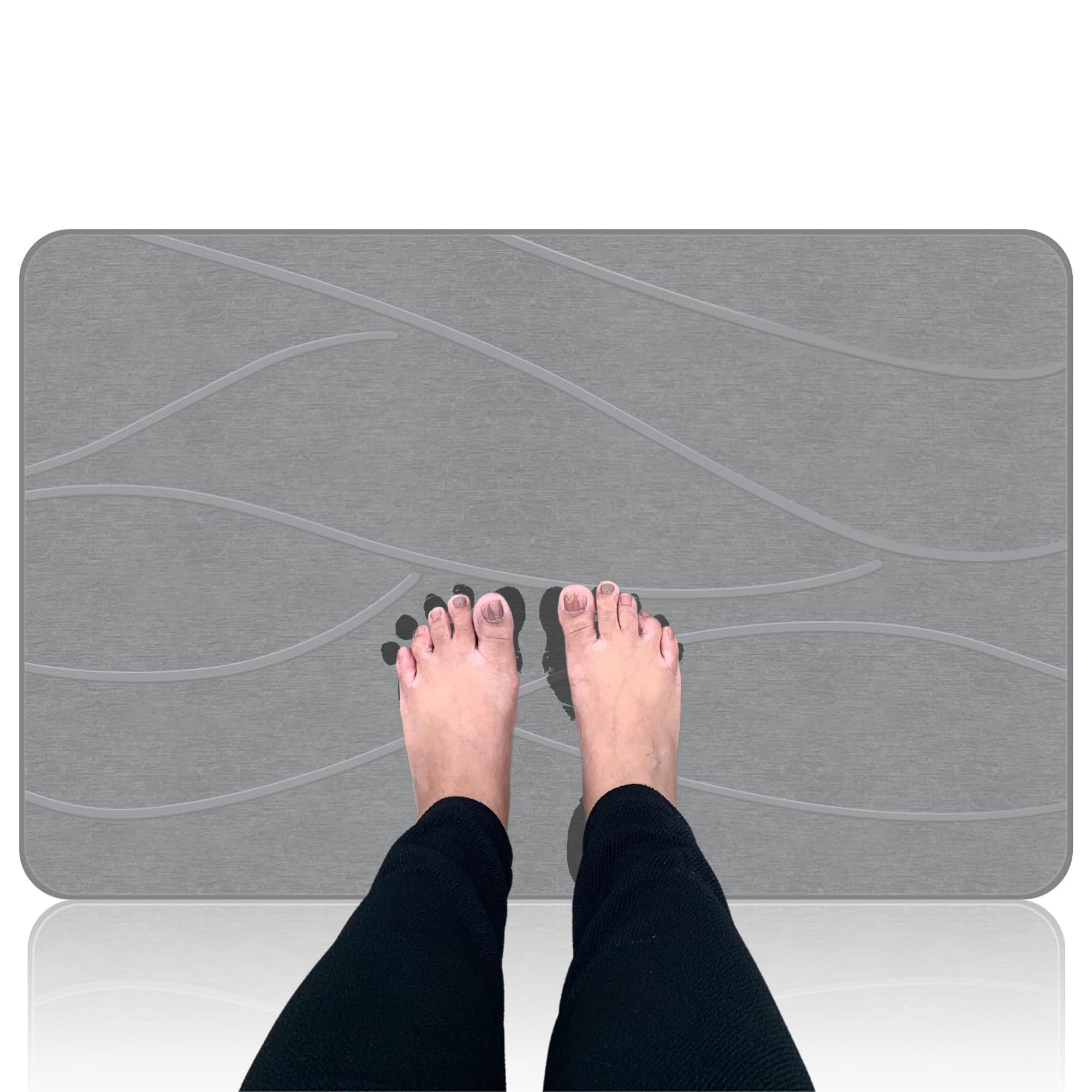 Tapis de bain en pierre de diatomite super absorbant, séchage rapide, facile à nettoyer, antidérapant, polyvalent, pour salle de bain, cuisine et plus encore - 40 x 60 cm (diatomite, gris)