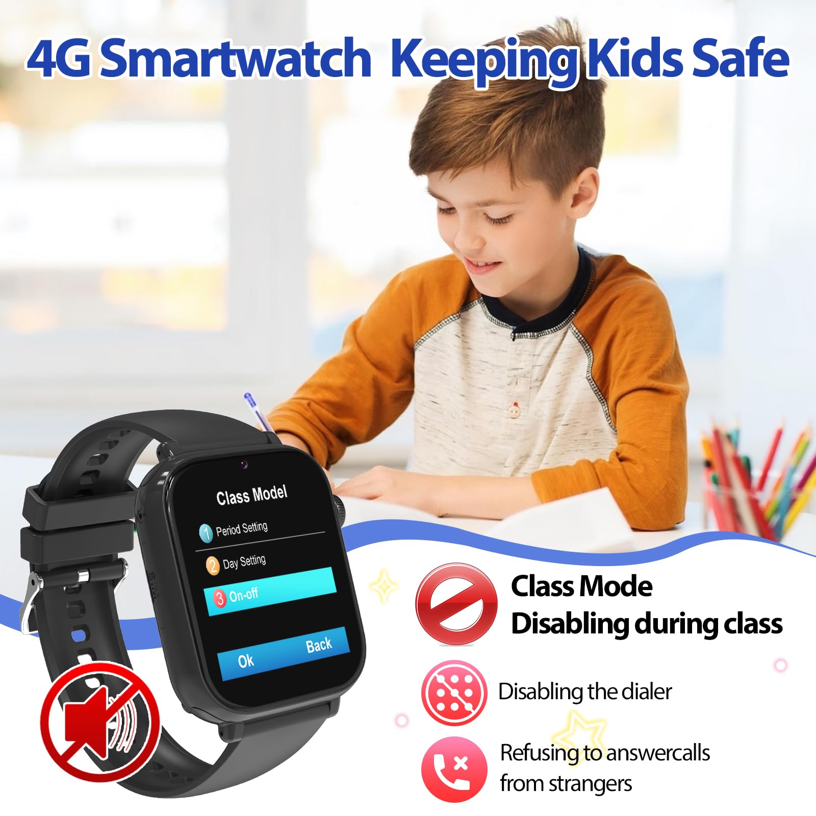 Reloj Inteligente Niño, Reloj GPS Niños con Localizador y Llamadas, Negro | 4G Smartwatch Niños WIFI/Recibir SMS/SOS Chat de Voz, Modo Clase Juegos Cámara, Regalo para Niñas niños 4-12 años Regalo