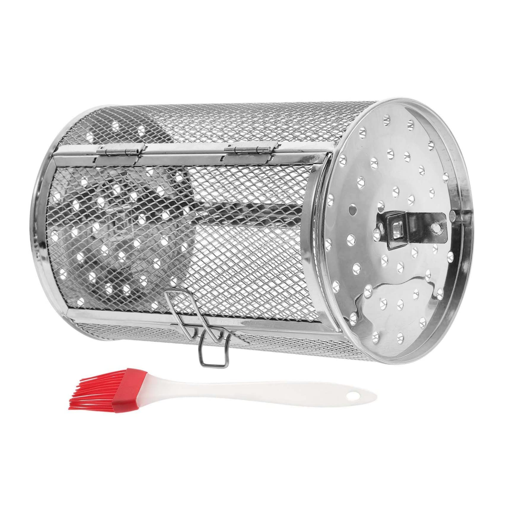 Toyvian 1 Set Stainless Steel Roast Cage Drum Oven Basket with Brush Versatile Rotisserie Rack for Even Cooking of Nuts Meat Durable Kitchen Baking Accessory for Air Fryer Random Color