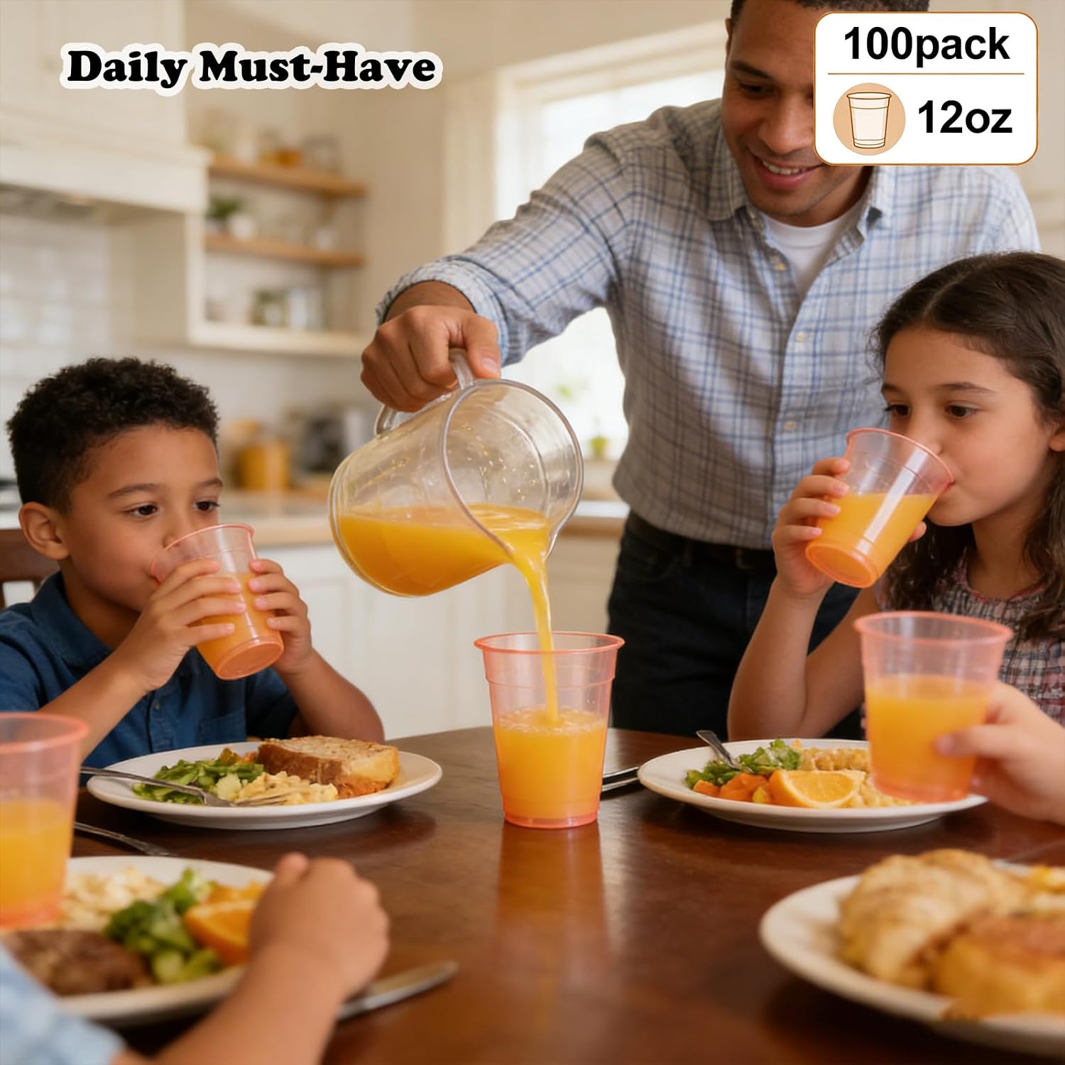100 Pack 12 oz Orange Plastic Cups, Orange Party Cups, Clear Disposable Wine Glasses for Fall Parties, Halloween, Thanksgiving, Birthdays, Picnics & Party Events image 3