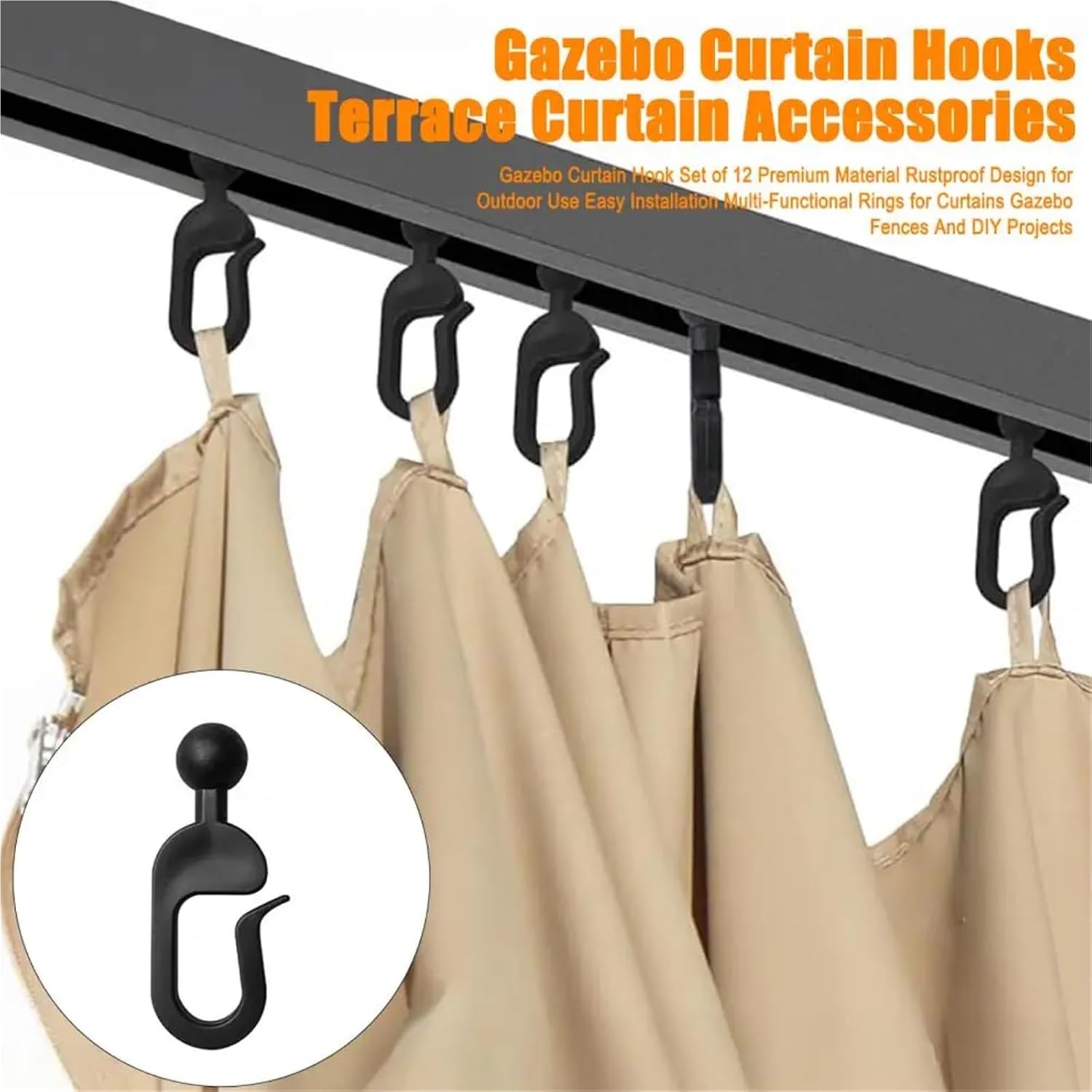 250-Count Black Plastic Outdoor Curtain Rings – Heavy-Duty Track Accessories for Hotel Gazebo Curtains, Netting & Gnat Control