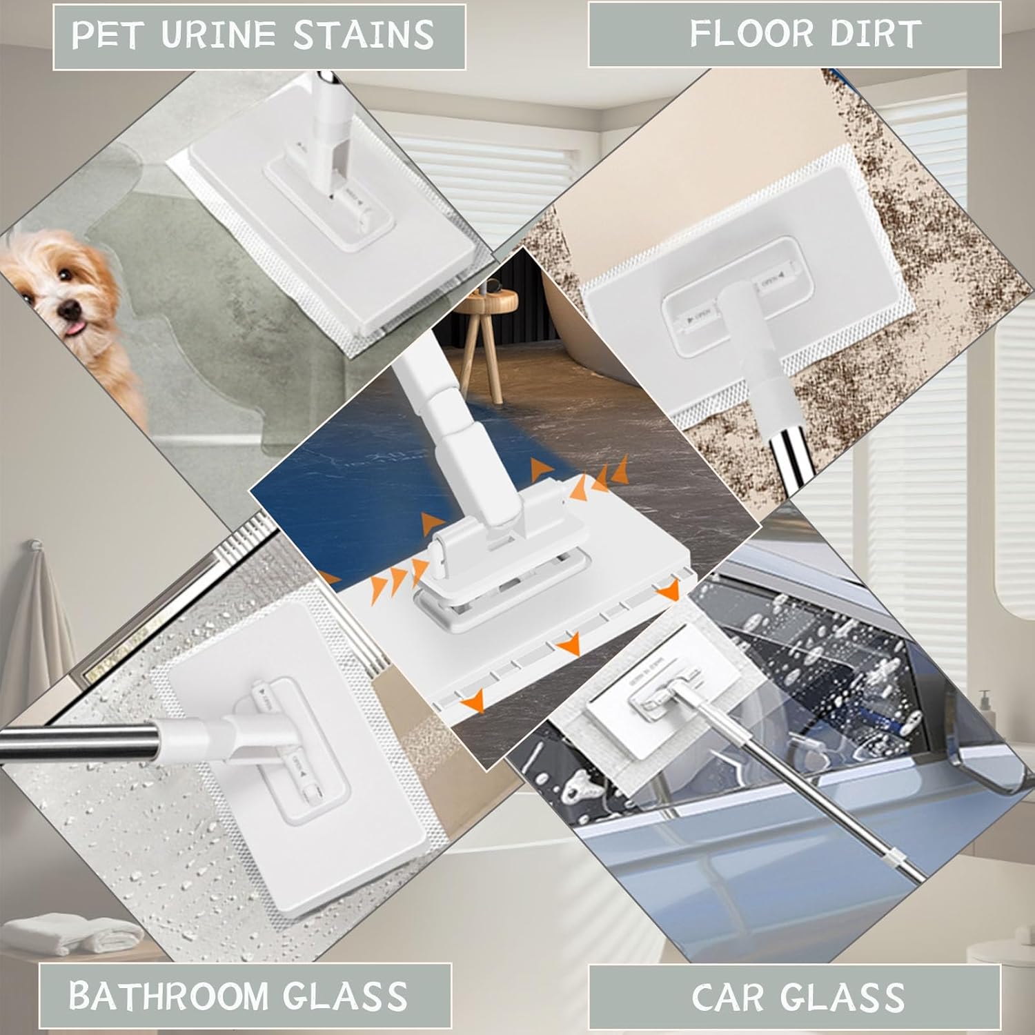 Disposable Dust Mop with 4 Reusable Cloths, Dust Mop Kit Flat Mop 39" Long Dust with Handle Mops with Disposable Cloth for Multi Surface Cleaning, Wet&Dry(3 Pcs)