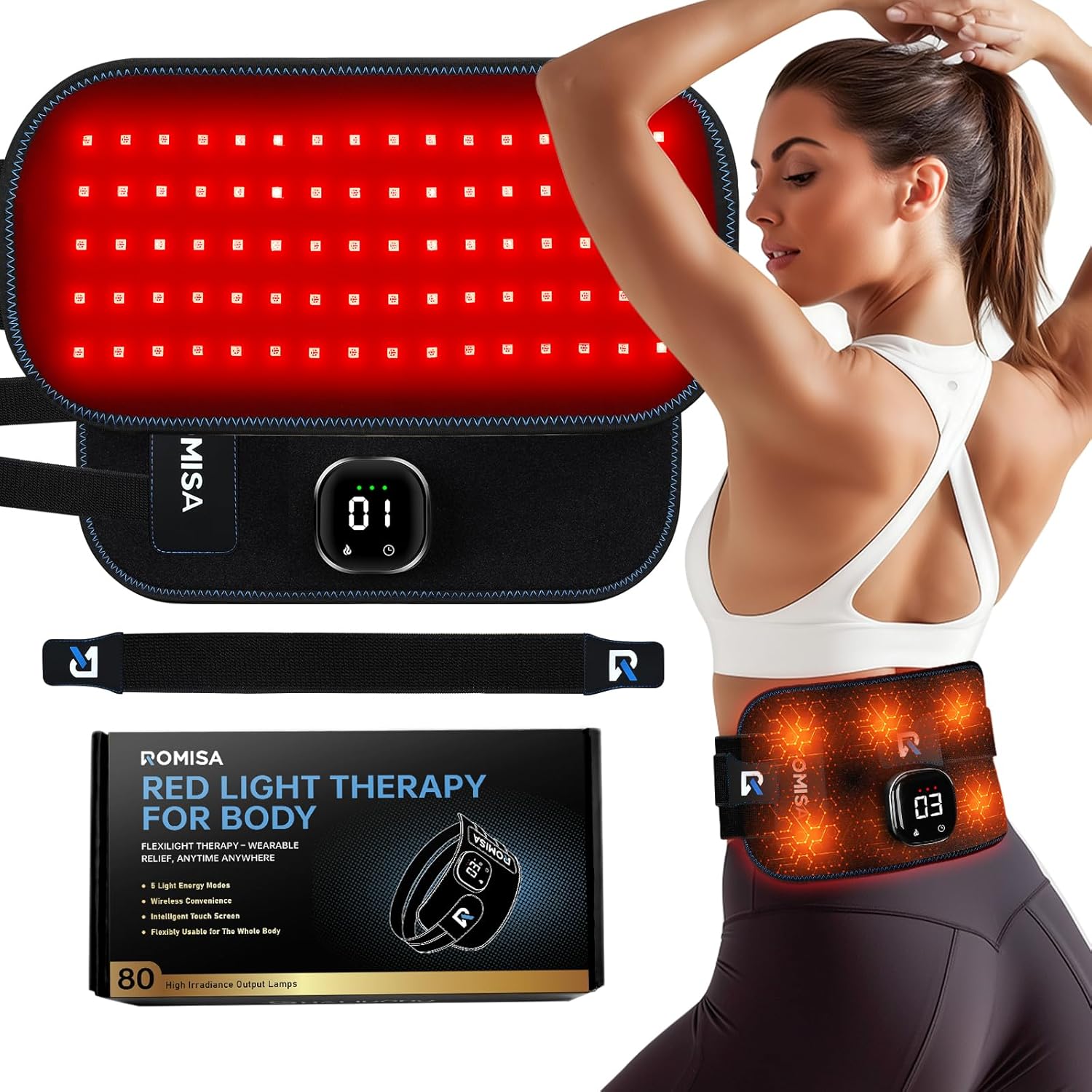 red light therapy for body, 3000mah cordless infrared light therapy pad, 240 beads portable 10hz & 5 modes 660nm 850nm heating light therapy wrap belt for back knee leg hands feet women men