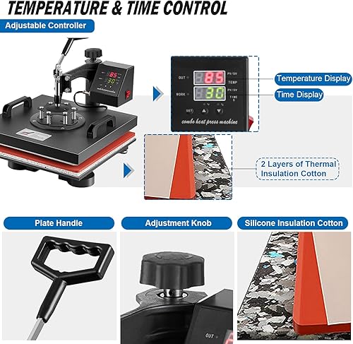 Miniatura 5 de TOPDEEP Máquina de prensa de calor 5 en 1 prensa de calor de 15 x 15 pulgadas máquina de prensado de camisetas diseño deslizante máquina de