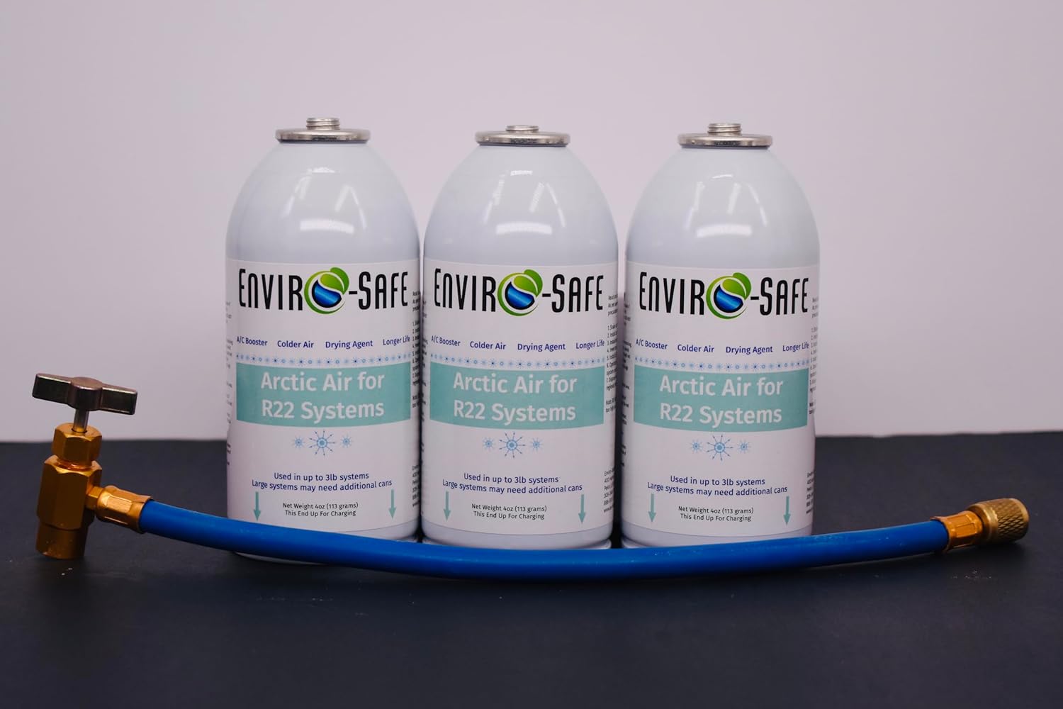 ENVIRO-SAFE Arctic Air Moisture Remover for R22 Systems – A/C Booster Additive – 3pk-4oz-Charging Hose