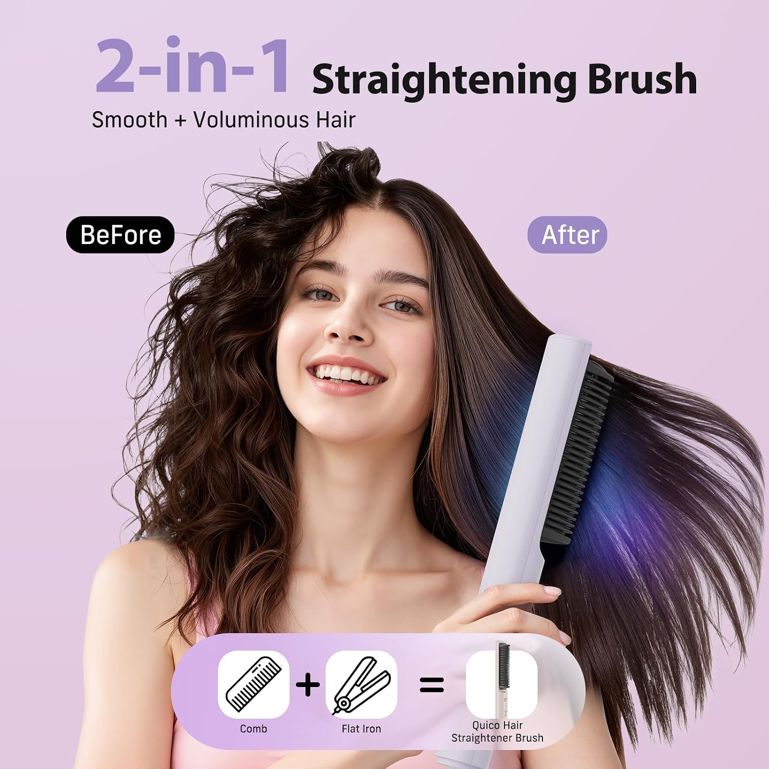 Quico Hair Straightener Brush, 100-240V Dual Voltage Straightener Brush