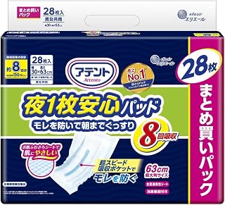 あて楽 尿とりパッド 夜1枚安心パッド 強力吸収 約8回分 男女共用 28枚入8 大容量 夜用 テープ式用