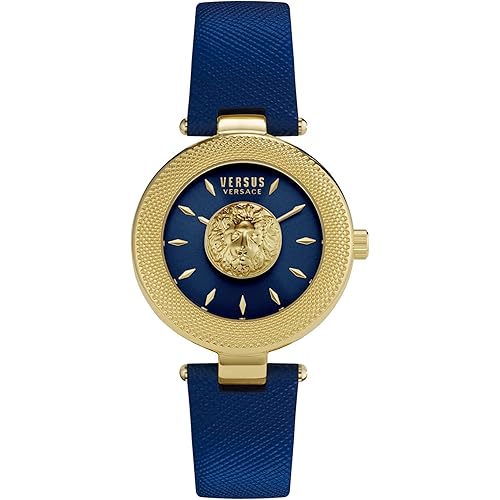 Versus Versace Brick Lane Lion Collection Womens Fashion Watch Featuring Genuine Leather Adjustable Strap and Sunray Dial