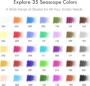 KALOUR PDAS 36-piece Blue Seascape Colored Pencil Set, Pre-sharpened Wooden Colored Pencils for Adults Artists Beginners Coloring Books Drawing & Sketching
