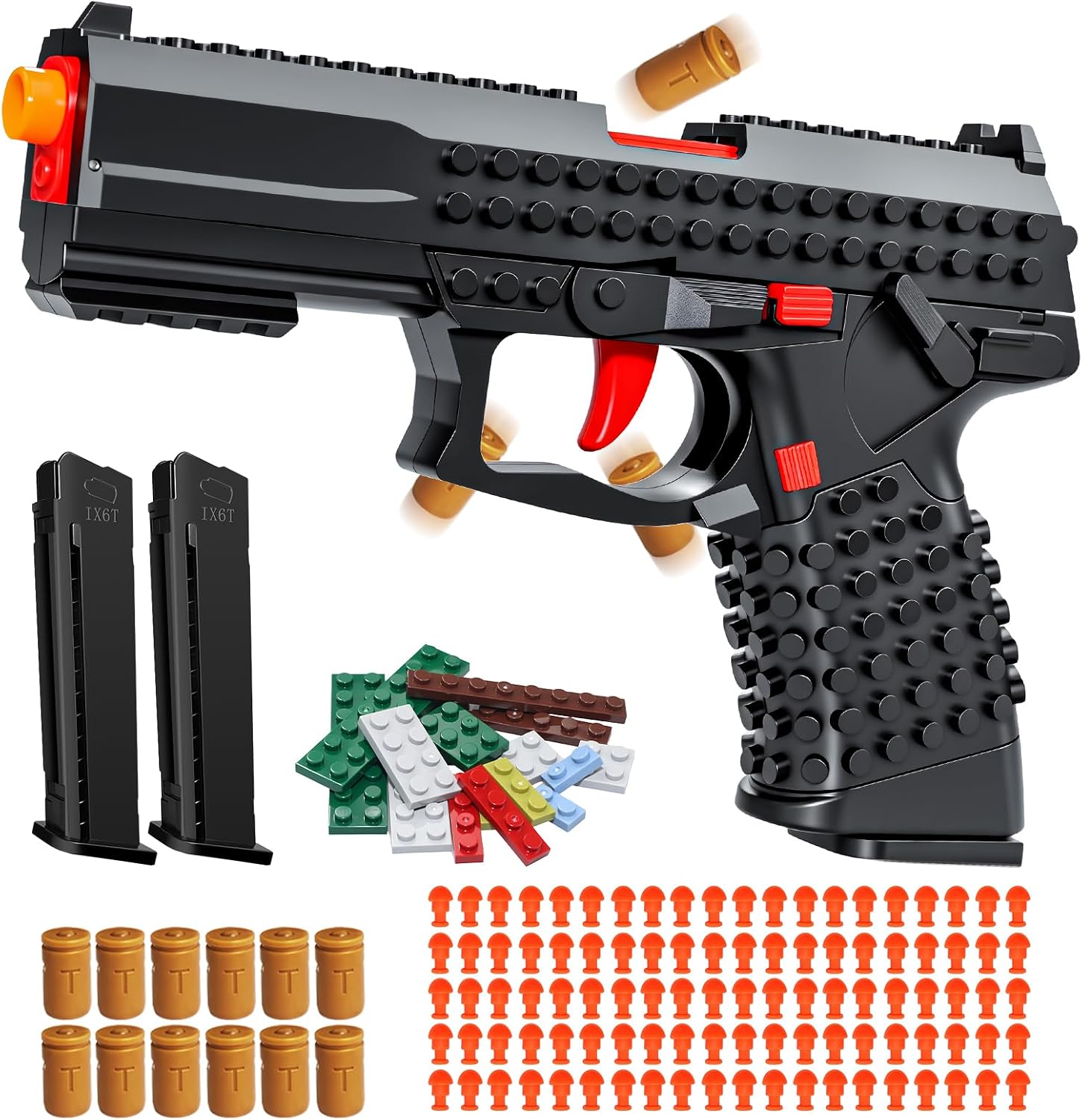 Automatic Shell Ejecting Toy Gun, DIY Building Block Toy Pistol, Fidget & Shooting Game & Educational STEM Toy Guns, Ideal Gift for Halloween Christmas Birthdays