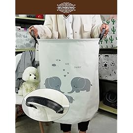 HUNRUNG Laundry Hamper,Large Canvas Fabric Lightweight Storage Basket Toy Organizer Dirty Clothes Collapsible Waterproof for College Dorms, Children Bedroom,BathroomRound-Family Elephants