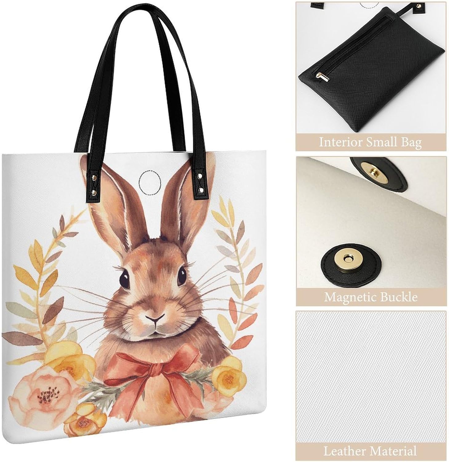 Bunny Rosette Handbags Large Capacity, Tote Bag Stylish Slouchy, Shoulder Bags for Work Beach Travel And Shopping Grocery.